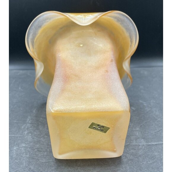 VTG Brown Swirl Frosted Glass Handkerchief Top Vase Glass Art Made In Poland - Picture 3 of 8